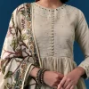 Beige Chanderi Anarkali Set With Mirror And Sequins Work