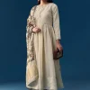 Beige Chanderi Anarkali Set With Mirror And Sequins Work