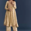 Beige Silk Anarkali Suit With Zari Embroidery