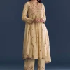 Beige Silk Anarkali Suit With Zari Embroidery