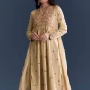 Beige Silk Anarkali Suit With Zari Embroidery