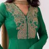 Green Beige Zardozi Anarkali With V Neck