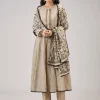 Beige Printed Chanderi Handwork Anarkali