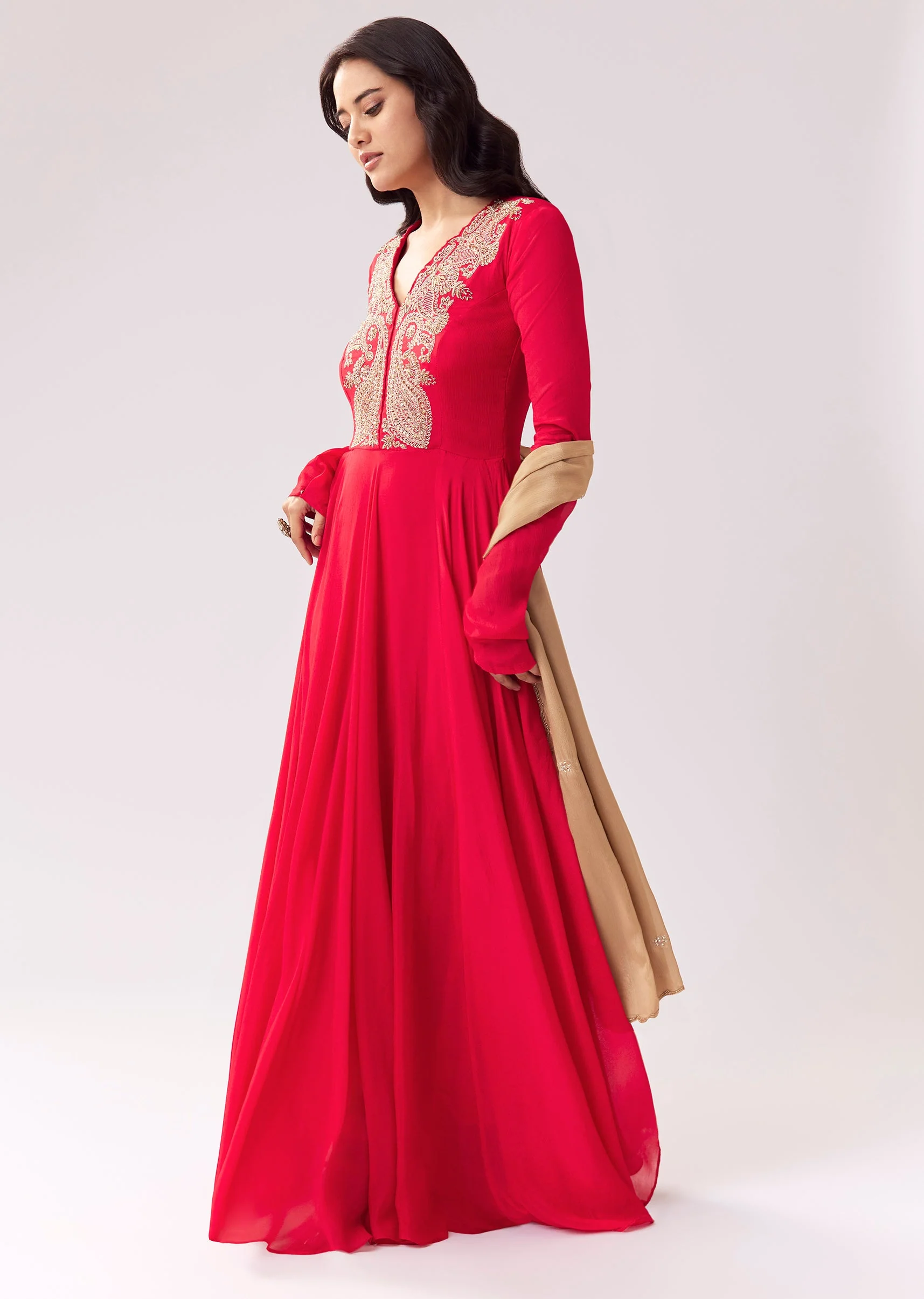 Red Beige Zardozi Anarkali