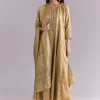 Gold Muslin Anarkali Suit With Mirror And Moti Embroidery