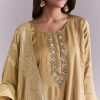 Gold Muslin Anarkali Suit With Mirror And Moti Embroidery