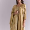 Gold Muslin Anarkali Suit With Mirror And Moti Embroidery