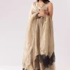 Beige Tissue Anarkali With Patchwork Detailing