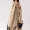 Beige Tissue Anarkali With Patchwork Detailing