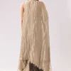 Beige Tissue Anarkali With Patchwork Detailing