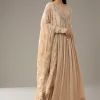 Beige Mirror Embellished Anarkali with Dupatta