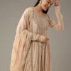 Beige Mirror Embellished Anarkali with Dupatta