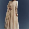 Beige Tissue Anarkali Suit With Delicate Zari Embroidery