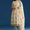 Off White Block Print Anarkali And Dupatta Set With Gotta Lace Detailing