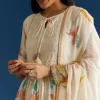 Off White Block Print Anarkali And Dupatta Set With Gotta Lace Detailing
