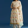 Off White Block Print Anarkali And Dupatta Set With Gotta Lace Detailing