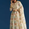 Off White Block Print Anarkali And Dupatta Set With Gotta Lace Detailing