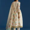 Off White Block Print Anarkali And Dupatta Set With Gotta Lace Detailing