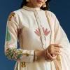 Off White Block Print Anarkali With Gotta Lace Neckline And Dupatta