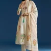 Off White Block Print Anarkali With Gotta Lace Neckline And Dupatta