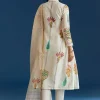 Off White Block Print Anarkali With Gotta Lace Neckline And Dupatta