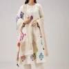 Off White Hand Block Print Anarkali With Gotta Lace Work