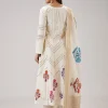 Off White Hand Block Print Anarkali With Gotta Lace Work