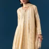 Beige Peplum Pakistani Style Anarkali Suit Thread Work
