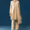 Beige Peplum Pakistani Style Anarkali Suit Thread Work