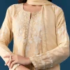 Beige Peplum Pakistani Style Anarkali Suit Thread Work