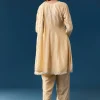 Beige Peplum Pakistani Style Anarkali Suit Thread Work