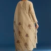 Beige Jamdani Anarkali Set With Thread Work Yoke And Floral Dupatta