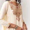 Off White Zardosi And Thread Work Anarkali With Choker Style Dupatta
