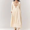 Off White Zardosi And Thread Work Anarkali With Choker Style Dupatta