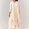 Off White Zardosi And Thread Work Anarkali With Choker Style Dupatta