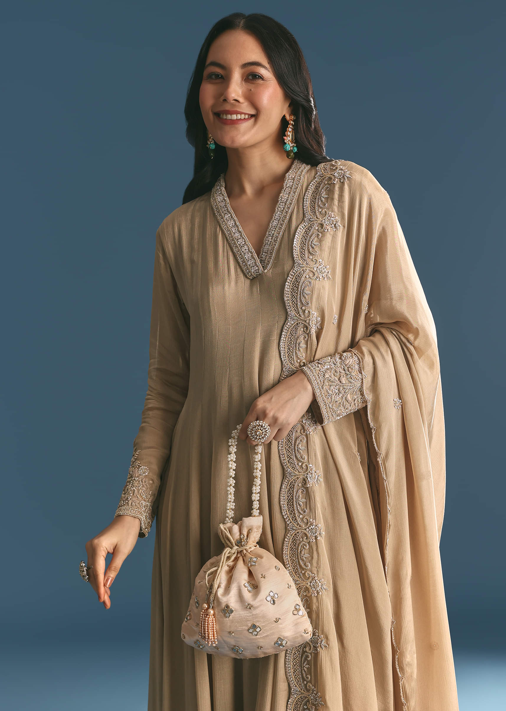 17291-beige-chinon-zardosi-work-anarkali-suit-with-embroidered-dupatta-1.jpg Beige Chinon Zardosi Work Anarkali Suit With Embroidered Dupatta