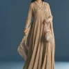 Beige Chinon Zardosi Work Anarkali Suit With Embroidered Dupatta