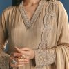 Beige Chinon Zardosi Work Anarkali Suit With Embroidered Dupatta