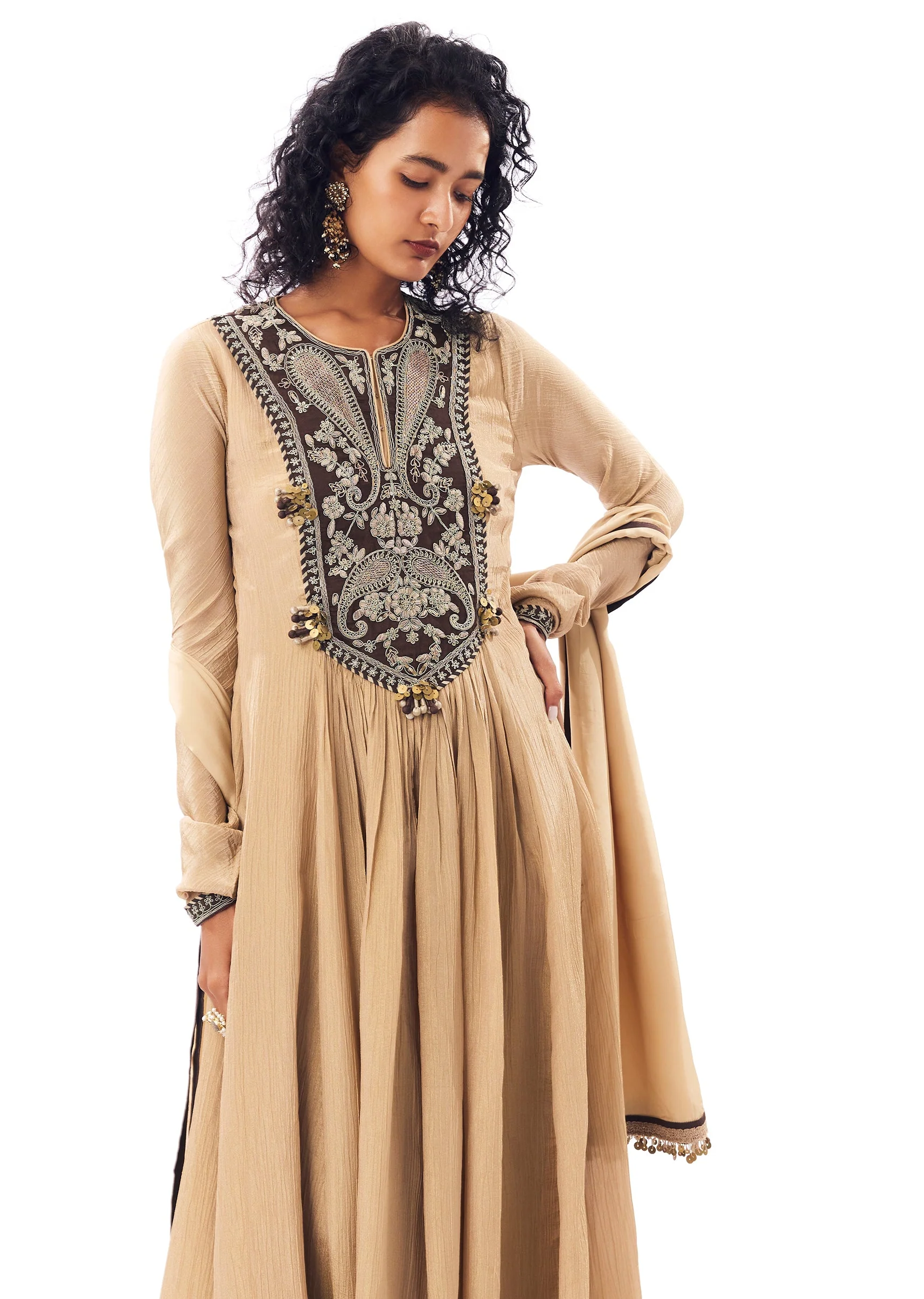 17303-beige-tissue-anarkali-with-rich-zardosi-detailing-1.webp Beige Tissue Anarkali With Rich Zardosi Detailing