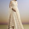 Beige Threadwork Anarkali With Dupatta