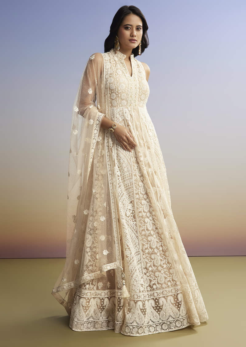 17311-beige-threadwork-anarkali-with-dupatta-1.jpg Beige Threadwork Anarkali With Dupatta