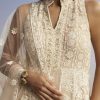 Beige Threadwork Anarkali With Dupatta
