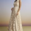 Beige Threadwork Anarkali With Dupatta