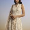 Beige Threadwork Anarkali With Dupatta