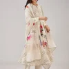 Off White Hand Block Print Anarkali And Gotta Lace Work