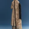 Beige Floral Printed Crepe Anarkali Set With Embroidered Neckline