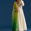 Ombre Chanderi Angrakha Style Anarkali Suit With Ombre Dupatta