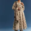 Beige Floral Printed Crepe Anarkali Set With Chinon Dupatta