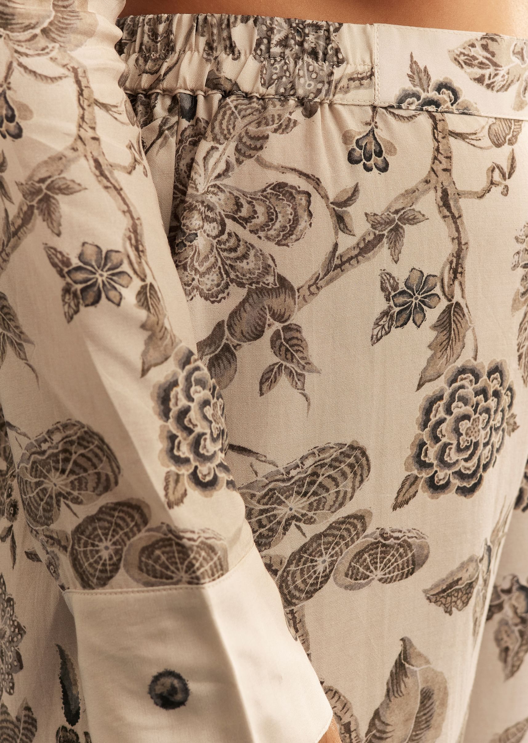 Beige Floral Printed Crepe Anarkali Set With Chinon Dupatta