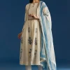 Off White Block Print Anarkali With Zardosi Yoke And Block Print Dupatta
